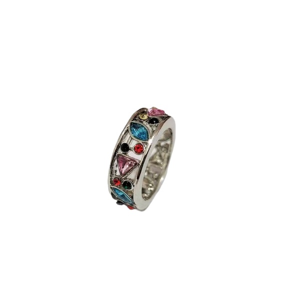 Geometric Shaped Multicolored Gemstone Silver Ring - Picture 5 of 8